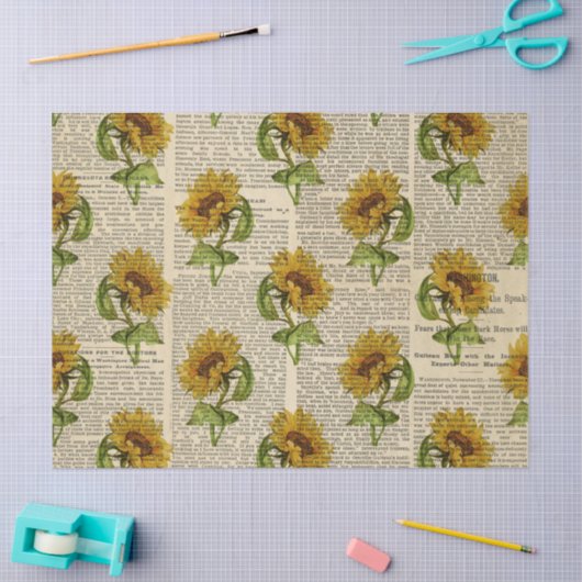 Zonnebloemen en ontkoppeling van krantenpapier tissuepapier (Craft)