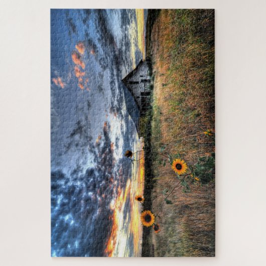 Zonnebloemen en oude houtslak - 20 x 30 inch legpuzzel (Verticaal)