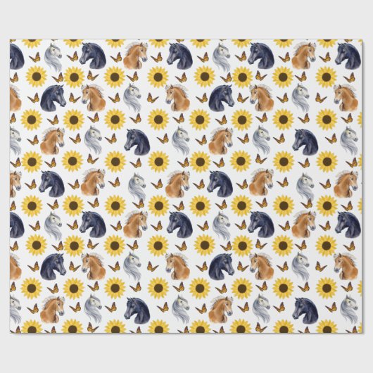 Zonnebloemen en paarden Verpakkingspapier Cadeaupapier (Vlak)