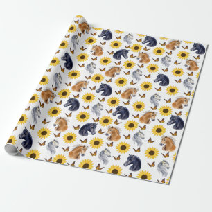 Zonnebloemen en paarden Verpakkingspapier Cadeaupapier