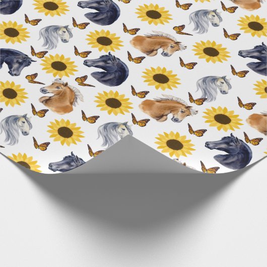Zonnebloemen en paarden Verpakkingspapier Cadeaupapier (Hoek)