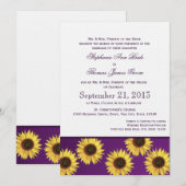 Zonnebloemen en Paarse Country Wedding Kaart (Voorkant / Achterkant)