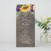 Zonnebloemen en Paarse Roos bruiloft programma's (Staand voorkant)
