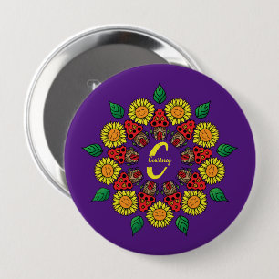 Zonnebloemen en paddenstoelen Gepersonaliseerd Man Ronde Button 4,0 Cm