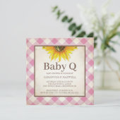 Zonnebloemen en Pink Gingham Baby shower Kaart (Staand voorkant)