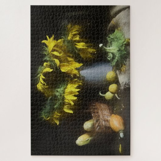 Zonnebloemen en plantgoed Oogst Oude Masters Paint Legpuzzel (Verticaal)