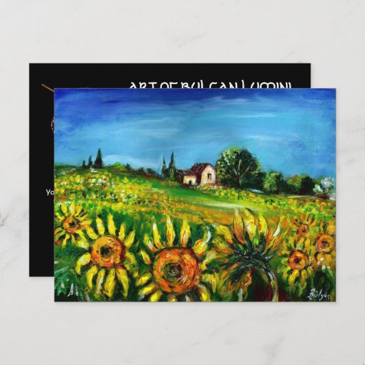 ZONNEBLOEMEN EN PLATTELAND TUSCAAN LANDSCHAP UITNODIGING BRIEFKAART (Voorkant / Achterkant)