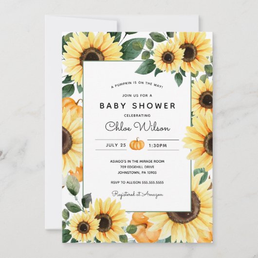 Zonnebloemen en pompoenen Baby shower Kaart (Voorkant)