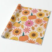 Zonnebloemen en pompoenen Herfst Patroon Cadeaupapier (Uitgerold)