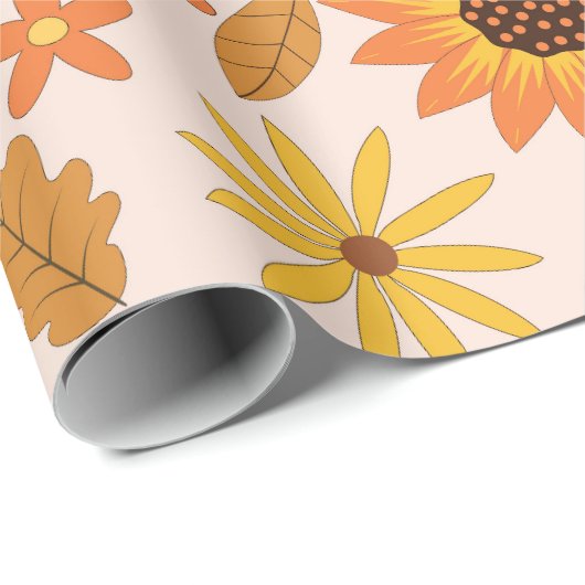 Zonnebloemen en pompoenen Herfst Patroon Cadeaupapier (Rol Hoek)