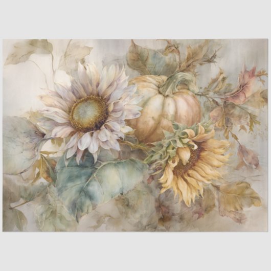 ZONNEBLOEMEN EN POMPOENEN HERFSTONTKOPPELING TISSUEPAPIER (Voorkant)