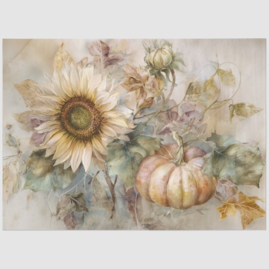 ZONNEBLOEMEN EN POMPOENEN HERFSTONTKOPPELING TISSUEPAPIER (Voorkant)