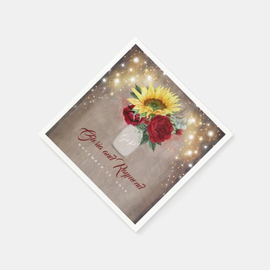 Zonnebloemen en rode rozen Mason Jar rustieke Herf Servet (Hoek)