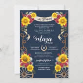 Zonnebloemen en rode rozen Rustic Charra Quinceane Kaart (Voorkant)