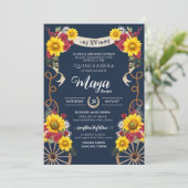 Zonnebloemen en rode rozen Rustic Charra Quinceane Kaart (Staand voorkant)