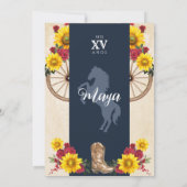 Zonnebloemen en rode rozen Rustic Charra Quinceane Kaart (Achterkant)