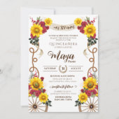 Zonnebloemen en rode rozen Rustic Charro Quinceane Kaart (Voorkant)