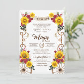 Zonnebloemen en rode rozen Rustic Charro Quinceane Kaart (Staand voorkant)