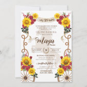 Zonnebloemen en rode rozen Rustic Charro Quinceane Kaart (Voorkant)