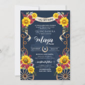 Zonnebloemen en rode rozen Rustic Charro Quinceane Kaart (Voorkant)