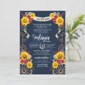 Zonnebloemen en rode rozen Rustic Charro Quinceane Kaart (Staand voorkant)