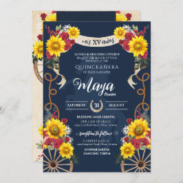 Zonnebloemen en rode rozen Rustic Charro Quinceane Kaart