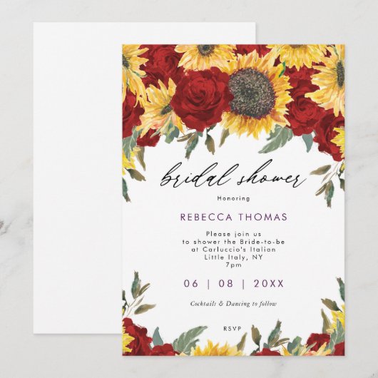 zonnebloemen en rode rozen vrijgezellenfeest kaart (Voorkant / Achterkant)