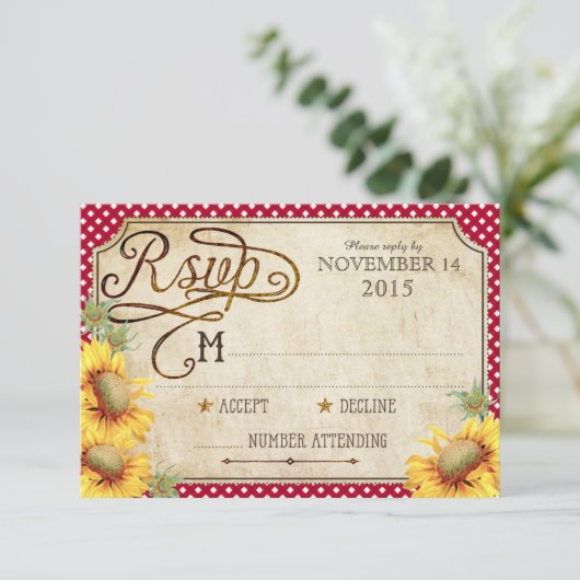 Zonnebloemen en roestlandkaart (Picinic RSVP Card) (Staand voorkant)