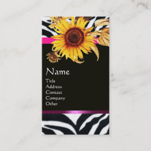 ZONNEBLOEMEN EN ROZE ZWART WIT ZEBRA BONT MONOGRAM VISITEKAARTJE