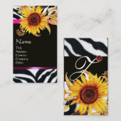 ZONNEBLOEMEN EN ROZE ZWART WIT ZEBRA BONT MONOGRAM VISITEKAARTJE (Voorkant / Achterkant)