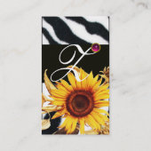 ZONNEBLOEMEN EN ROZE ZWART WIT ZEBRA BONT MONOGRAM VISITEKAARTJE (Achterkant)