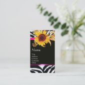 ZONNEBLOEMEN EN ROZE ZWART WIT ZEBRA BONT VISITEKAARTJE (Staand voorkant)