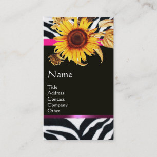 ZONNEBLOEMEN EN ROZE ZWART WIT ZEBRA BONT VISITEKAARTJE