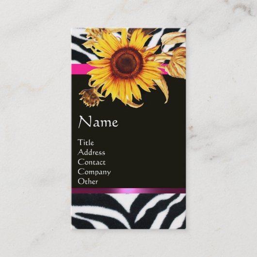 ZONNEBLOEMEN EN ROZE ZWART WIT ZEBRA BONT VISITEKAARTJE (Voorkant)