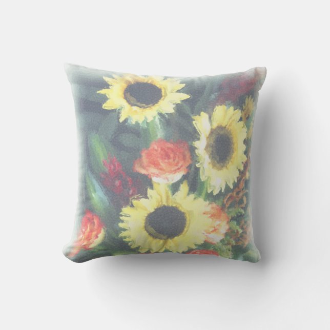 Zonnebloemen en Rozen American MoJo Pillow Kussen (Voorkant)