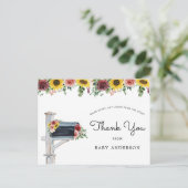 Zonnebloemen en Rozen Baby shower per post Dank u Briefkaart (Staand voorkant)