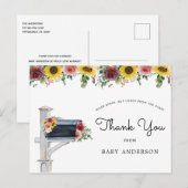 Zonnebloemen en Rozen Baby shower per post Dank u Briefkaart (Voorkant / Achterkant)