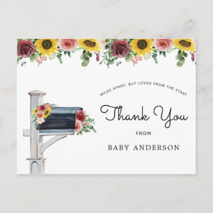 Zonnebloemen en Rozen Baby shower per post Dank u  Briefkaart