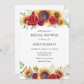 Zonnebloemen en Rozen bruidsdouche uitnodiging (Voorkant / Achterkant)