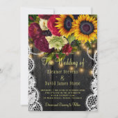 Zonnebloemen en rozen bruiloft met hout kaart (Voorkant)