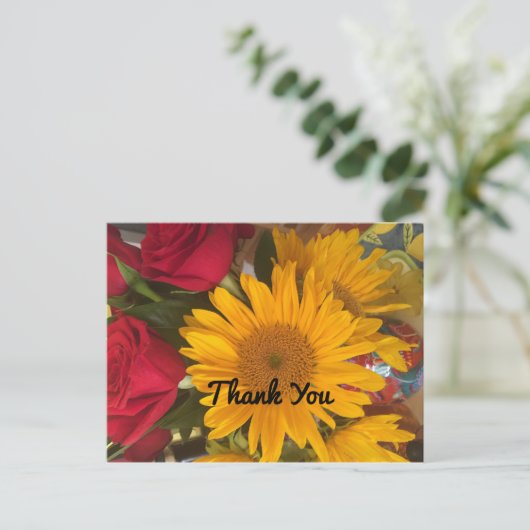 Zonnebloemen en Rozen Dank u Briefkaart (Staand voorkant)