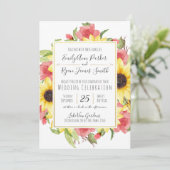 Zonnebloemen en Rozen Goud Lijst Bruiloft Kaart (Staand voorkant)