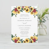 Zonnebloemen en Rozen Herfst bruiloft uitnodiging (Staand voorkant)