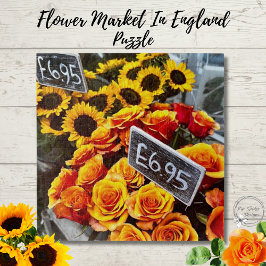 Zonnebloemen en Rozen op de markt Foto Legpuzzel