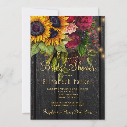 Zonnebloemen en rozen, roestvrij vrijgezellenfeest kaart (Voorkant)