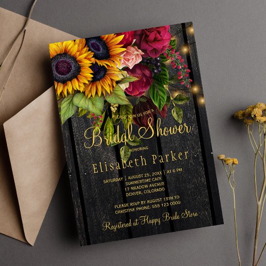 Zonnebloemen en rozen, roestvrij vrijgezellenfeest kaart