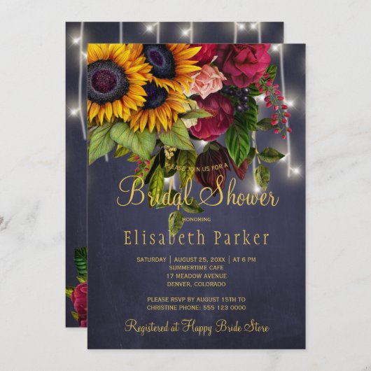 Zonnebloemen en rozen rustiek marine vrijgezellenf kaart (Voorkant / Achterkant)