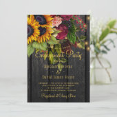 Zonnebloemen en rozen rustieke schuur hout verlovi kaart (Staand voorkant)