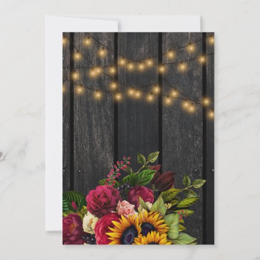 Zonnebloemen en rozen rustieke schuur hout verlovi kaart (Achterkant)