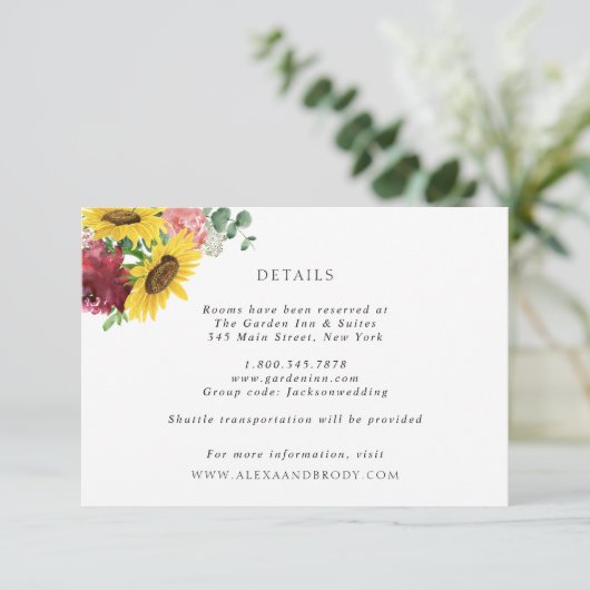 Zonnebloemen en Rozen Trouwdetails Kaart (Staand voorkant)